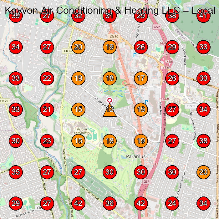 Kayvon Air Conditioning & Heating LLC GeoGrid visibility map for Hvac Contractor in Waldwick